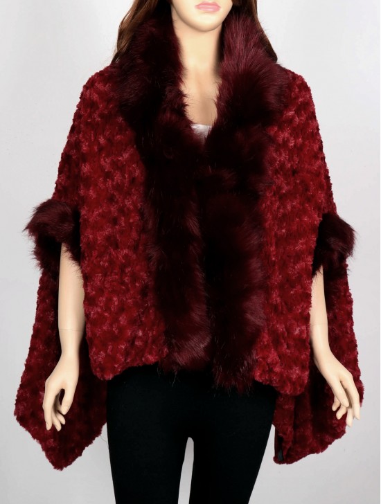 Premium Faux Fur Cape with Rose Imprints & Sleeves